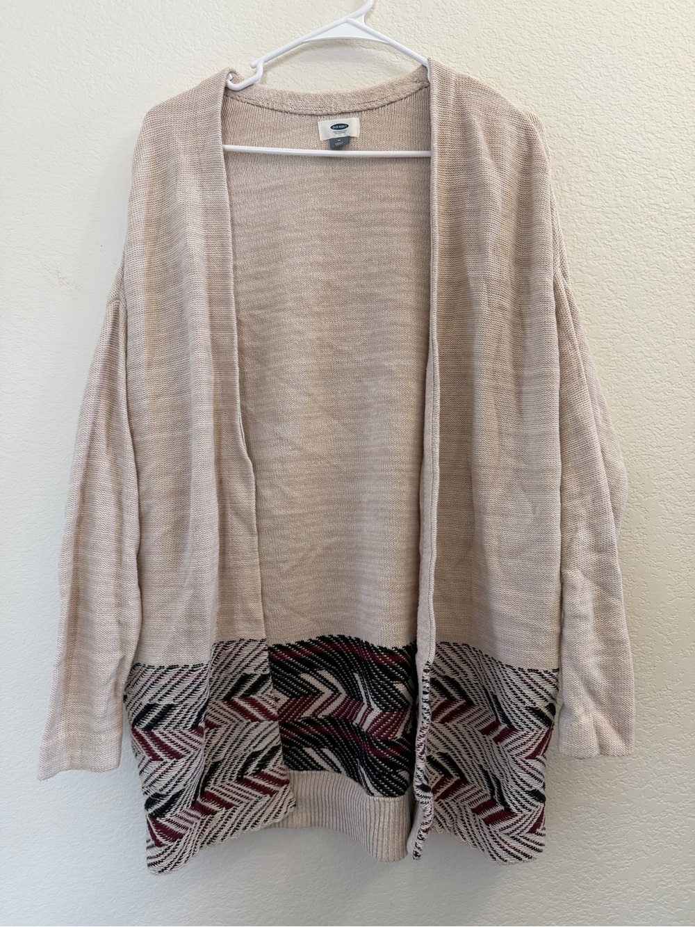 Old Navy Beige Open-Front Cardigan with Geometric Hem